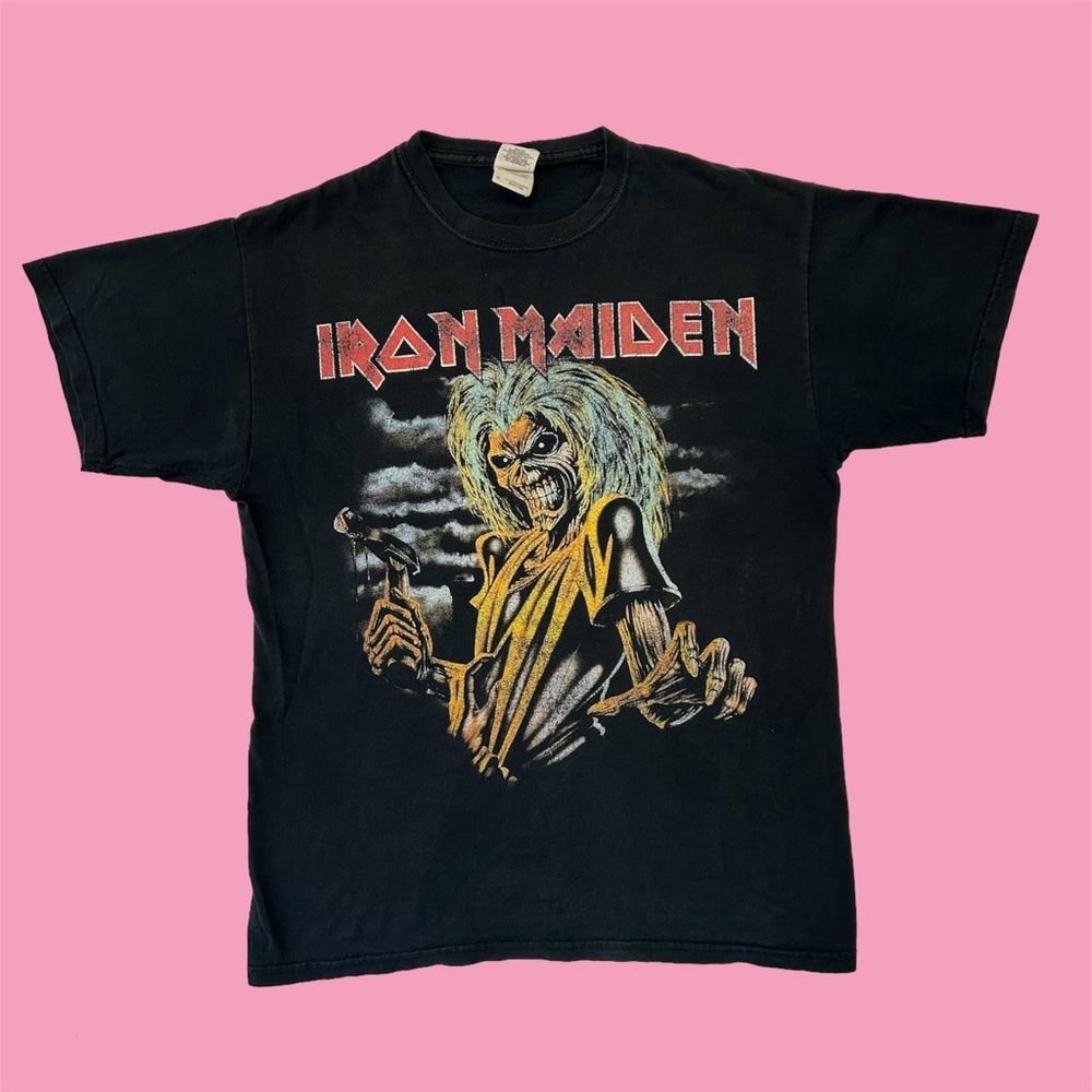 Iron Maiden Killers Band Tee Faded Black Distressed Medium